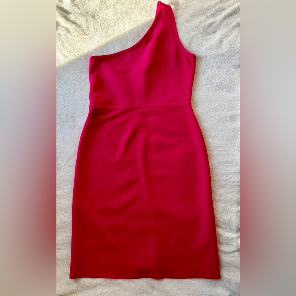 BCBGMaxAzria One Shoulder Dress in Vibrant Pink